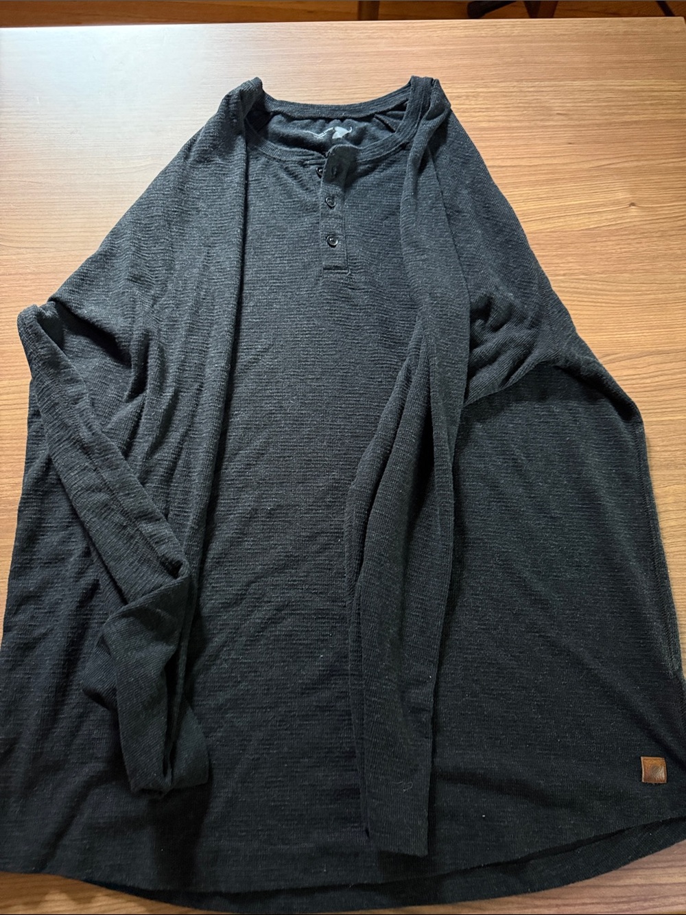 Men's Long-Sleeve Black Henley Knit Shirt